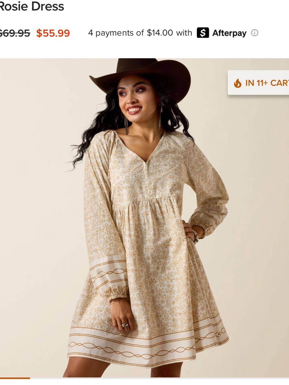Ariat Rosie Dress with Brown Western Rose Print